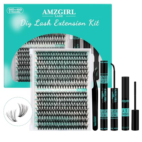 AMZGIRL Lash Clusters Kit 320Pcs, 30D+40D D Curl Wispy Eyelash Extensions