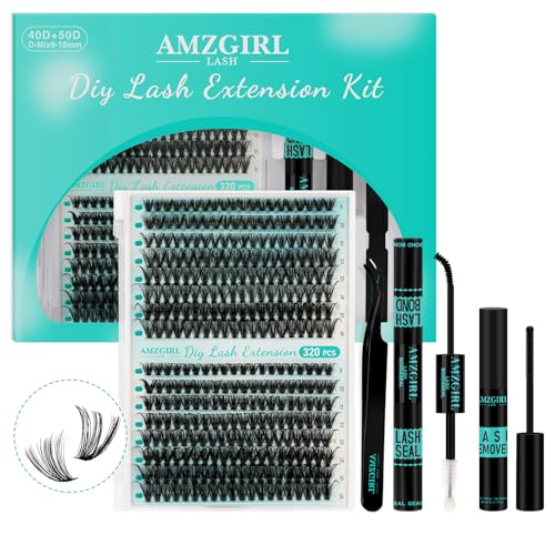 AMZGIRL Lash Clusters Kit 320Pcs, 40D+50D D Curl Wispy Eyelash Extensions